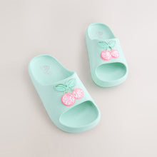 Load image into Gallery viewer, Turquoise Blue Glitter Cherry Sliders