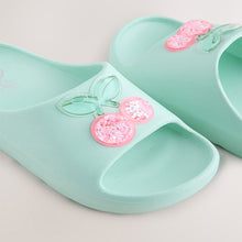 Load image into Gallery viewer, Turquoise Blue Glitter Cherry Sliders