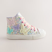Load image into Gallery viewer, Multi Pastel Glitter Butterfly High Top Trainers