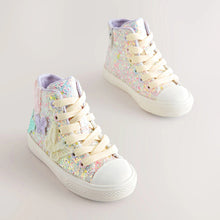 Load image into Gallery viewer, Multi Pastel Glitter Butterfly High Top Trainers