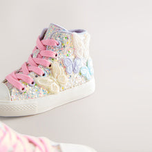Load image into Gallery viewer, Multi Pastel Glitter Butterfly High Top Trainers