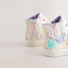 Load image into Gallery viewer, Multi Pastel Glitter Butterfly High Top Trainers