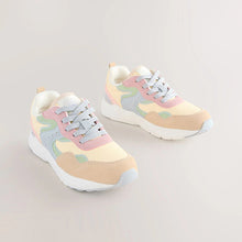 Load image into Gallery viewer, Multi Pastel Standard Fit (F) Lace-Up Colourblock Trainers