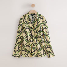 Load image into Gallery viewer, Cream/Green Geometric Print Lyocell Blend Collared V-Neck Shirt