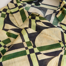 Load image into Gallery viewer, Cream/Green Geometric Print Lyocell Blend Collared V-Neck Shirt