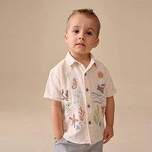 Load image into Gallery viewer, Ecru Sea Life Embroidery Short Sleeve Shirt (6mths-6yrs)