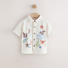 Load image into Gallery viewer, Ecru Sea Life Embroidery Short Sleeve Shirt (6mths-6yrs)