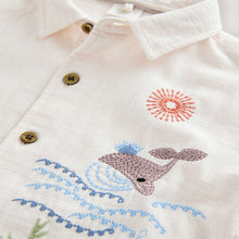 Load image into Gallery viewer, Ecru Sea Life Embroidery Short Sleeve Shirt (6mths-6yrs)