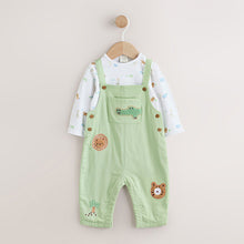 Load image into Gallery viewer, Green Safari Animal Baby Twill Dungarees and Bodysuit Set (0-18mths)