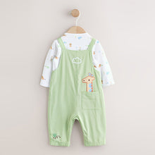 Load image into Gallery viewer, Green Safari Animal Baby Twill Dungarees and Bodysuit Set (0-18mths)