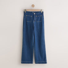 Load image into Gallery viewer, Dark Blue N Premium High Rise Patch Pocket Comfort Stretch Wide Leg Jeans