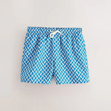 Load image into Gallery viewer, Blue/White Geo Quick Dry 4 Inch Swim Shorts