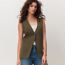 Load image into Gallery viewer, Khaki Green Crosshatch Waistcoat Blazer