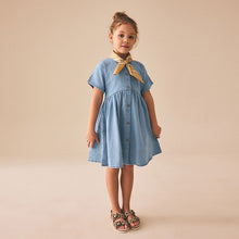 Load image into Gallery viewer, Blue Denim Button Through Short Sleeve Dress (3-10yrs)