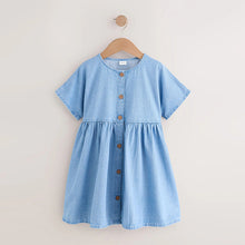 Load image into Gallery viewer, Blue Denim Button Through Short Sleeve Dress (3-10yrs)