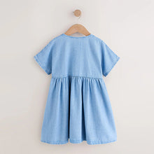 Load image into Gallery viewer, Blue Denim Button Through Short Sleeve Dress (3-10yrs)
