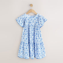 Load image into Gallery viewer, Blue Floral Angel Sleeve Dress (3-12yrs)