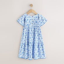 Load image into Gallery viewer, Blue Floral Angel Sleeve Dress (3-12yrs)