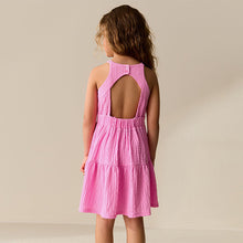 Load image into Gallery viewer, Pink Strappy Crinkle Summer Dress (3-12yrs)