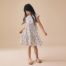 Load image into Gallery viewer, Monochrome Ditsy Angel Sleeve Crinkle Dress (3-12yrs)