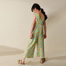 Load image into Gallery viewer, Green Ditsy Crinkle Jersey Jumpsuit (3-12yrs)