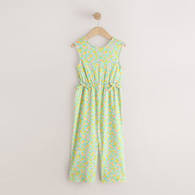 Load image into Gallery viewer, Green Ditsy Crinkle Jersey Jumpsuit (3-12yrs)
