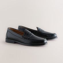 Load image into Gallery viewer, Black Standard Fit Leather Penny Loafers