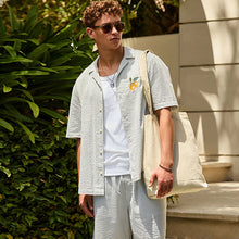 Load image into Gallery viewer, Sage Green Relaxed Fit Embroidered Revere Collar Short Sleeve Shirt
