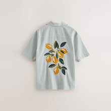 Load image into Gallery viewer, Sage Green Relaxed Fit Embroidered Revere Collar Short Sleeve Shirt