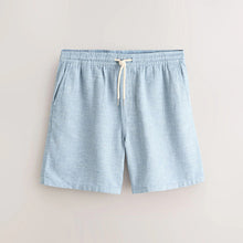 Load image into Gallery viewer, Blue Linen Blend Elasticated Waist Shorts
