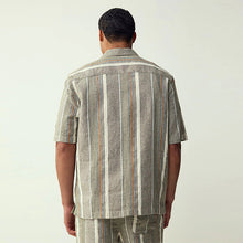 Load image into Gallery viewer, Khaki Green Stripe Textured Short Sleeve Shirt