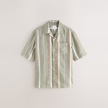 Load image into Gallery viewer, Khaki Green Stripe Textured Short Sleeve Shirt