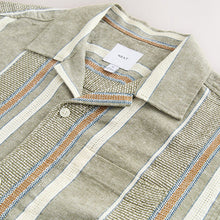 Load image into Gallery viewer, Khaki Green Stripe Textured Short Sleeve Shirt