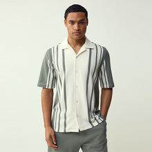 Load image into Gallery viewer, Ecru Sage Green Regular Fit N. Premium Short Sleeve Jersey Stripe Shirt