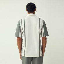 Load image into Gallery viewer, Ecru Sage Green Regular Fit N. Premium Short Sleeve Jersey Stripe Shirt