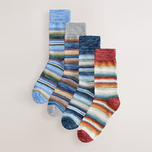 Load image into Gallery viewer, Blue/Red/Grey Ombre Striped Heavyweight Socks 4 Pack