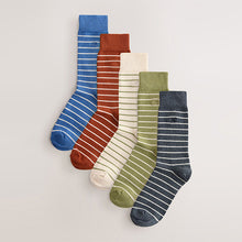 Load image into Gallery viewer, Blue/Neutral/Green Stripe Pattern Socks 5 Pack