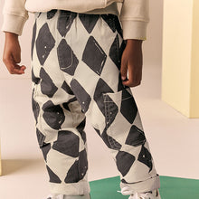 Load image into Gallery viewer, Black/Ecru Harlequin Side Pocket Pull On Trousers (3mths-6yrs)