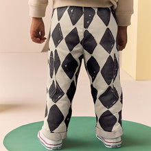Load image into Gallery viewer, Black/Ecru Harlequin Side Pocket Pull On Trousers (3mths-6yrs)