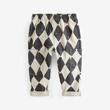 Load image into Gallery viewer, Black/Ecru Harlequin Side Pocket Pull On Trousers (3mths-6yrs)