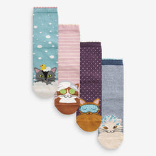 Load image into Gallery viewer, Blue/Pink Cat Spa Ankle Socks 4 Pack