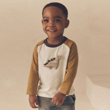 Load image into Gallery viewer, Ochre/Cream Dinosaur Long Sleeve Character T-Shirt (3mths-6yrs)