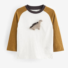 Load image into Gallery viewer, Ochre/Cream Dinosaur Long Sleeve Character T-Shirt (3mths-6yrs)
