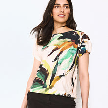 Load image into Gallery viewer, Rainbow Leaf Print Gathered Short Sleeve Textured Boxy T-Shirt