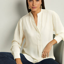 Load image into Gallery viewer, Ecru Cream Long Sleeve Overhead V-Neck Relaxed Fit Blouse