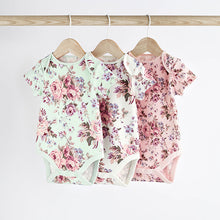 Load image into Gallery viewer, Floral Baby Short Sleeve Bodysuits 3 Pack