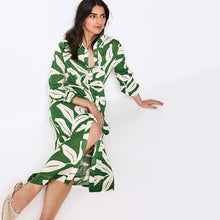 Load image into Gallery viewer, Green Leaf Print Shirt Midi Dress