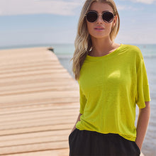 Load image into Gallery viewer, Lime Green Slim Fit Premium 100% Linen Crew Neck Short Sleeve T-Shirt
