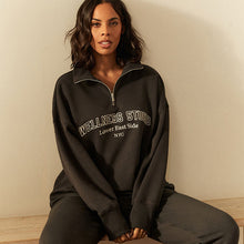 Load image into Gallery viewer, Grey Charcoal Relaxed Fit Quarter Zip Wellness Slogan Graphic Sweatshirt