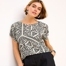 Load image into Gallery viewer, Black & White Tile Gathered Short Sleeve Textured Boxy T-Shirt